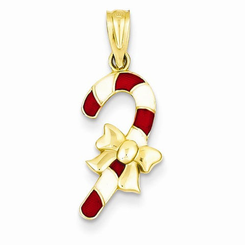 14k Gold Enameled Candy Cane Pendant, Pendants for Necklace