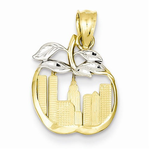 14k Gold & Rhodium Cut-out New York Skyline in Apple Pendant, Pendants for Necklace