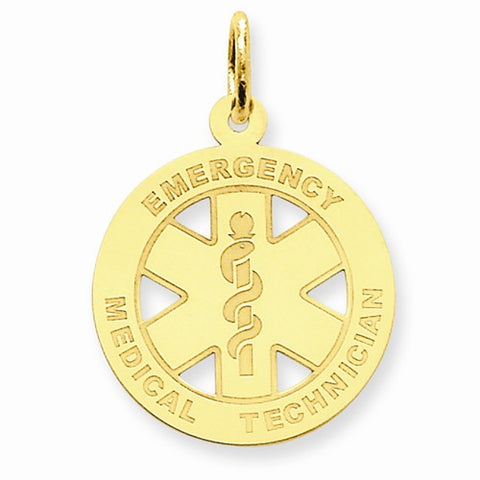 14k Gold Polished Medium EMT Medical Pendant, Pendants for Necklace