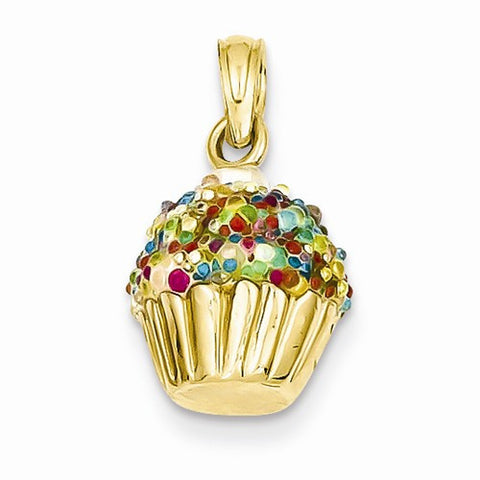 14k Gold 3-D Bead Icing Cupcake Pendant, Pendants for Necklace