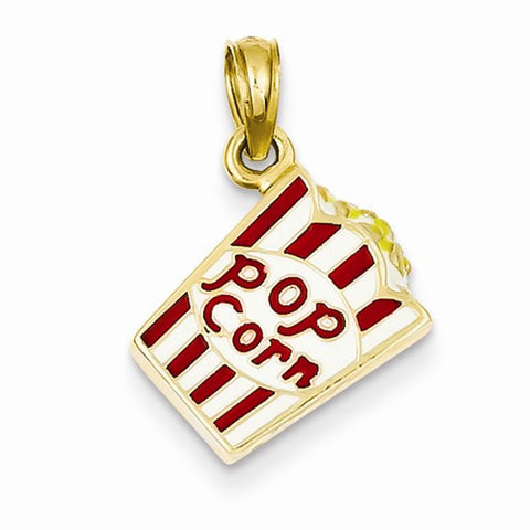14k Gold Enameled 3-D Bag of Popcorn Pendant, Pendants for Necklace