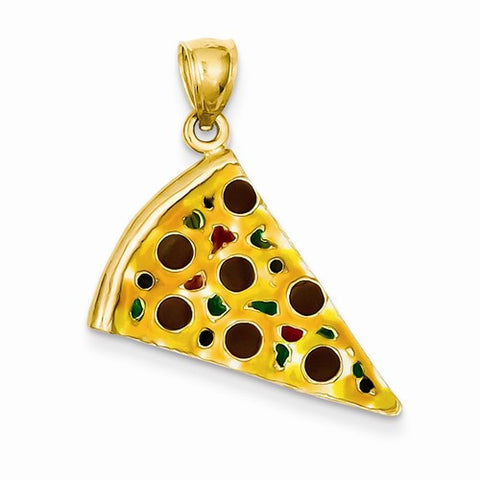 14k Gold Enameled Pepperoni Pizza Slice Pendant, Pendants for Necklace