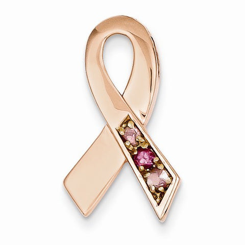 14k Rose Gold Pink Tourmaline Awareness Ribbon Slide Pendant, Pendants for Necklace