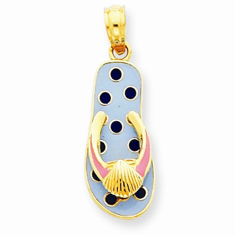 14k Gold Enameled Polkaot Flip-Flop w/Shell Pendant, Pendants for Necklace