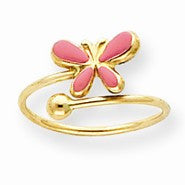 14k Yellow Gold Pink Enameled Butterfly Ring
