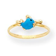 14k Yellow Gold Blue Enameled Fish Ring