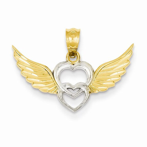 14k Gold and Rhodium Heart with Wings pendant, Lovely Pendants for Necklace