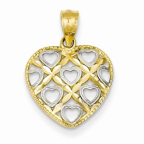 14k Gold and Rhodium D/C Heart pendant, Stylish Pendants for Necklace