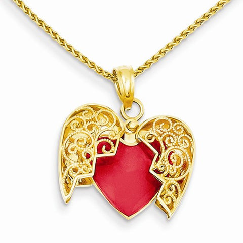 14k Gold Red & White Enameled Reversible Heart Pendant, Pendants for Necklace