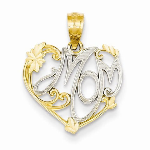 14k Gold and Rhodium Mom Pendant, Pendants for Necklace