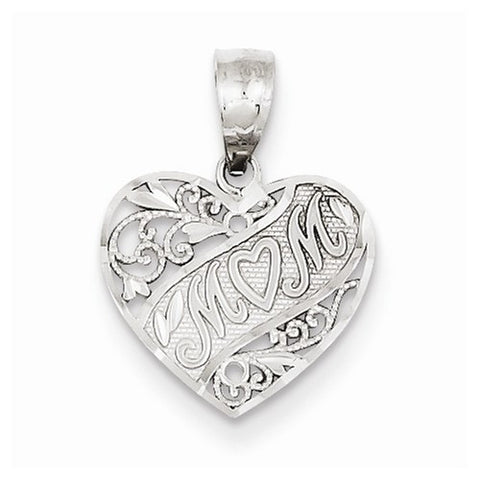 14k White Gold Mom Heart pendant, Classy Pendants for Necklace