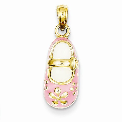 14k Gold Pink Enameled Baby Shoe Pendant, Pendants for Necklace