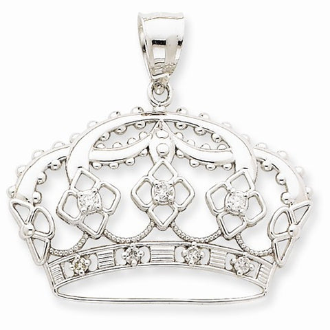 14k White Gold Diamond Crown Pendant, Pendants for Necklace