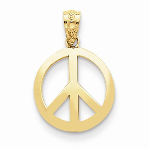 14k Gold Polished Peace Sign Circle Pendant, Pendants for Necklace