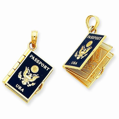 14k Gold Enamel 3-D Passport Pendant, Pendants for Necklace
