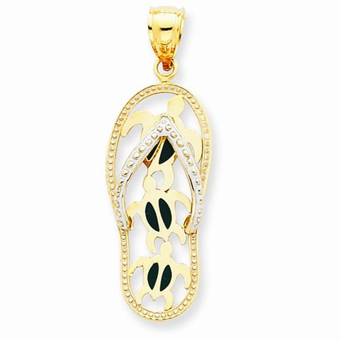 14k Gold Enamel Cut-out Flip Flop w/ Sea Turtles Pendant, Pendants for Necklace