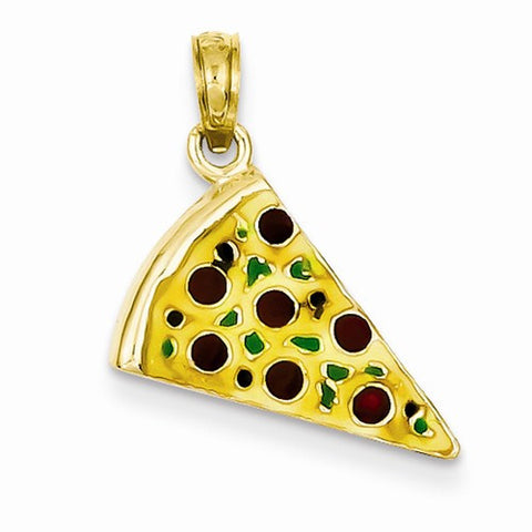 14k Gold Enameled Pizza Slice Pendant, Pendants for Necklace