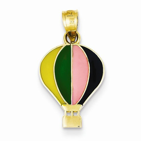 14ky Enameled Yellow/Green/Pink/Black Hot Air Balloon Pendant, Pendants for Necklace