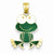 14k Gold Green and White Enameled Frog Pendant, Pendants for Necklace