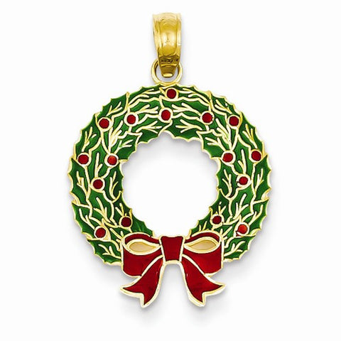 14k Gold Enamel Wreath Pendant, Pendants for Necklace