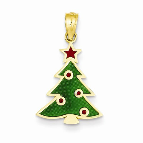 14k Gold Enameled Christmas Tree pendant, Exquisite Pendants for Necklace