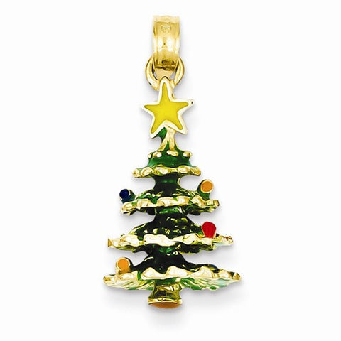 14k Gold Enameled Christmas Tree pendant, Fine Pendants for Necklace