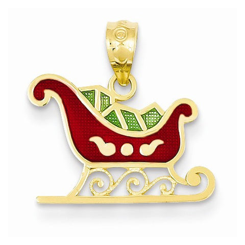 14k Gold Enameled Sleigh Pendant, Pendants for Necklace