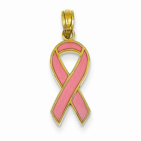 14k Gold Pink Enameled Awareness Ribbon Pendant, Pendants for Necklace