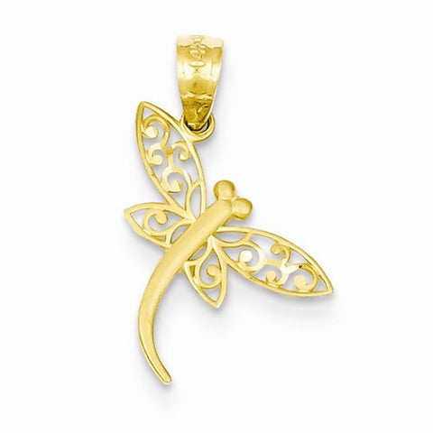 14k Gold Satin Diamond-cut Dragonfly Pendant, Pendants for Necklace