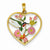 14k Gold Enameled Hummingbird w/Flowers Heart Pendant, Pendants for Necklace