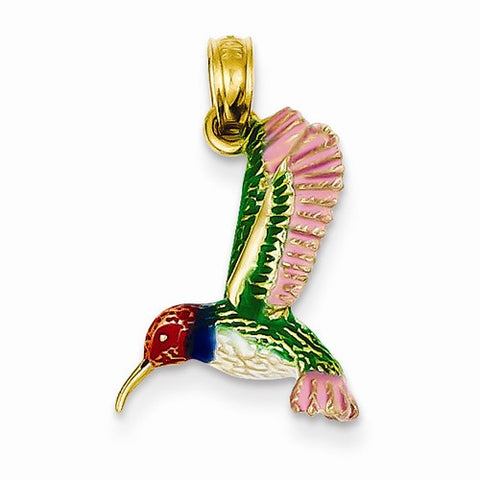 14k Gold Enameled Hummingbird Pendant, Pendants for Necklace