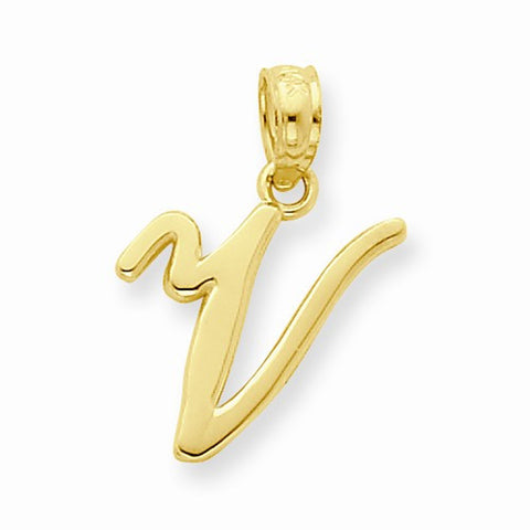 14k Gold V Script Initial Pendant, Pendants for Necklace
