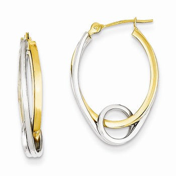 14k Two-tone Oval Hoops w/Loop Ear, Jewelry Earrings