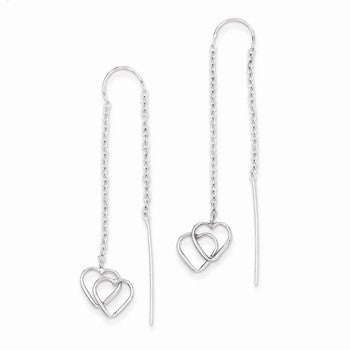 14k White Gold Double Heart Threader Earrings