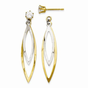 14k Two-tone Teardrop Dangle w/CZ Stud Earring Jackets