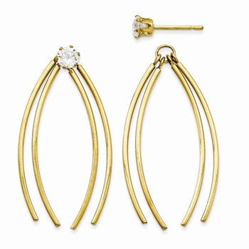 14k Yellow Gold Curved Stick Jacket w/CZ Stud Earrings