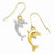 14k Yellow Gold Crystal Dolphin Dangle Wire Earrings