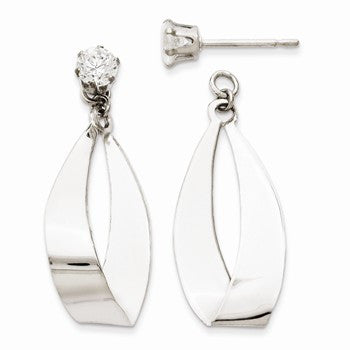 14k White Gold Polished Oval Dangle with CZ Stud Earring Jackets