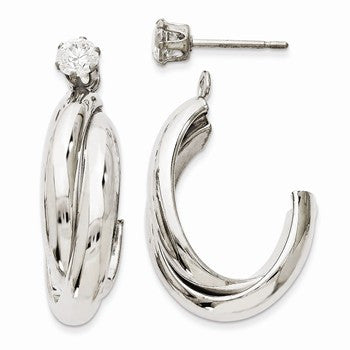 14k White Gold J Hoop with CZ Stud Earring Jackets