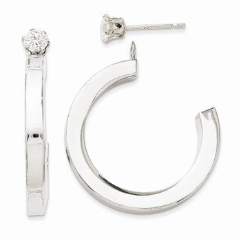 14k White Gold Polished J Hoop with CZ Stud Earring Jackets