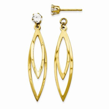 14k Yellow Gold Polished Oval with 4mm CZ Stud Earrings