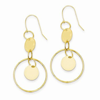 14k Yellow Gold Polished Circles Dangle Earrings