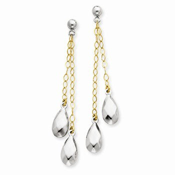 14k Yellow Gold Sterling Silver Teardrop Post Dangle Earrings