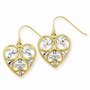 14k Yellow Gold Rhodium .01ct Diamond-cut-out Heart Wire Earrings