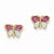 14k Yellow Gold Pink/White Crystal Butterfly Post Earrings
