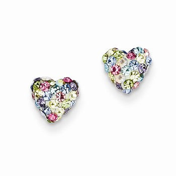 14k Yellow Gold Pastel Multi-colored Crystal 6mm Heart Post Earrings