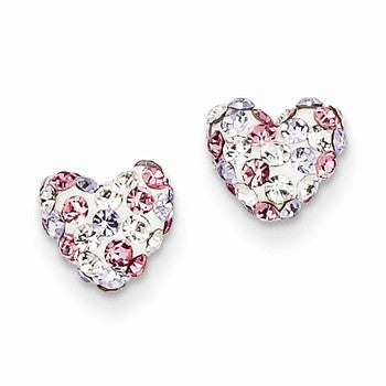 14k Yellow Gold Multicolored Crystal 8mm Heart Post Earrings