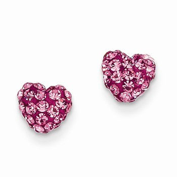 14k Rose Crystal 6mm Heart Post Earrings