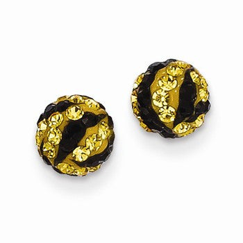 14k Yellow Gold Crystal Yellow & Black Stripe 6mm Post Earrings