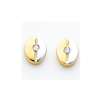 14k Yellow Gold Polished Rhodium CZ Fancy Post Earrings